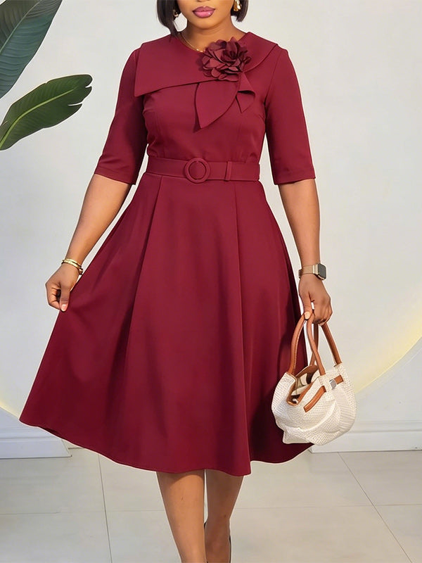 3D Floral Belted Dress