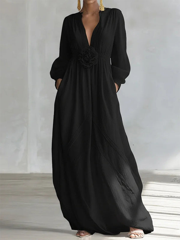 3D Floral V-Neck Maxi Dress