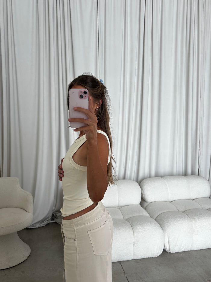 Mel Reversible Ribbed Tank Top in Buttercream