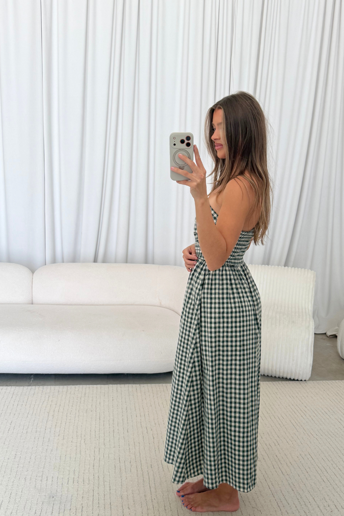 Alexis Gingham Tube Maxi Dress in Hunter Green