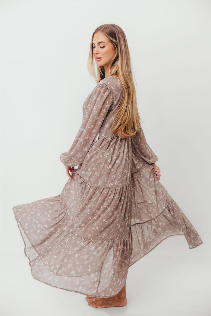 Anna Floral Print Button Front Duster Maxi W/Slip in Mocha Multi - Bump Friendly