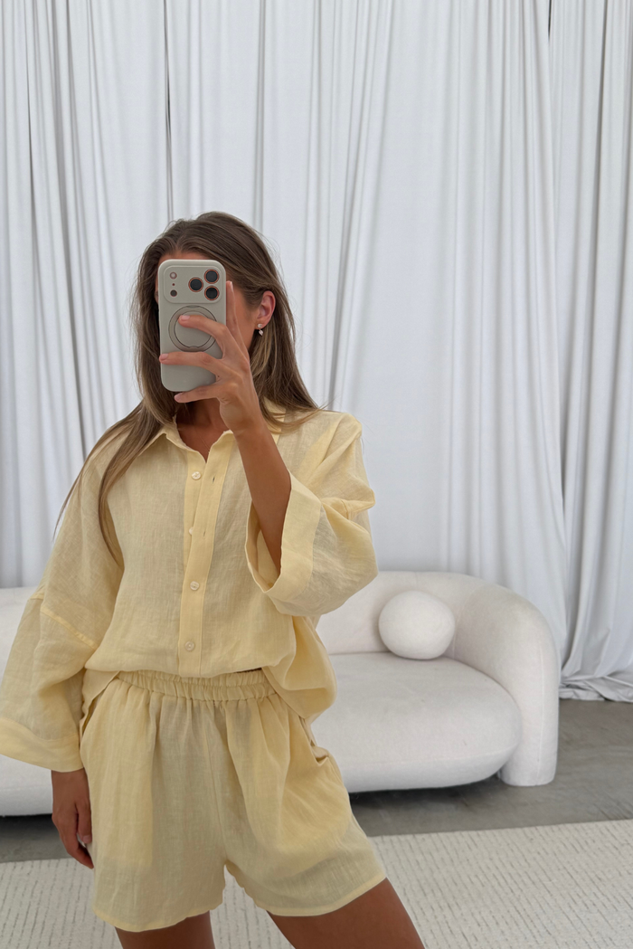 Anne 100% Linen Button Down Shirt in Creamy Yellow