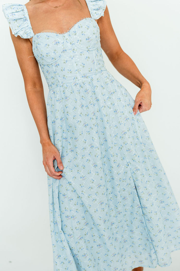 ASTR Wedelia Midi Dress in Blue Floral