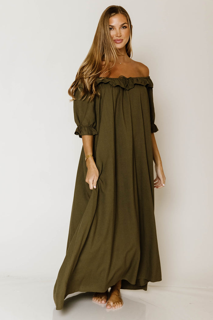 Audrey Maxi Dress in Dark Olive - Bump Friendly