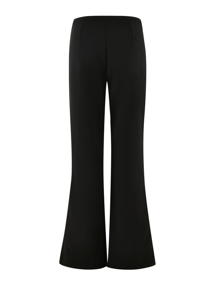 The TIGERMIST AUDRIE PANT in black is showcased from the back, featuring a wide-leg design. The smooth and formal suiting fabrication complements the simple, understated waistband, which lacks visible pockets or embellishments.