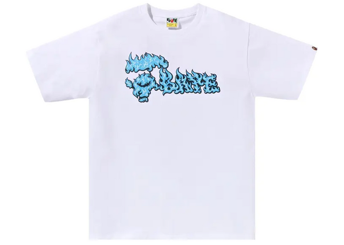 BAPE White & Blue Flame Ape Face T-shirt
