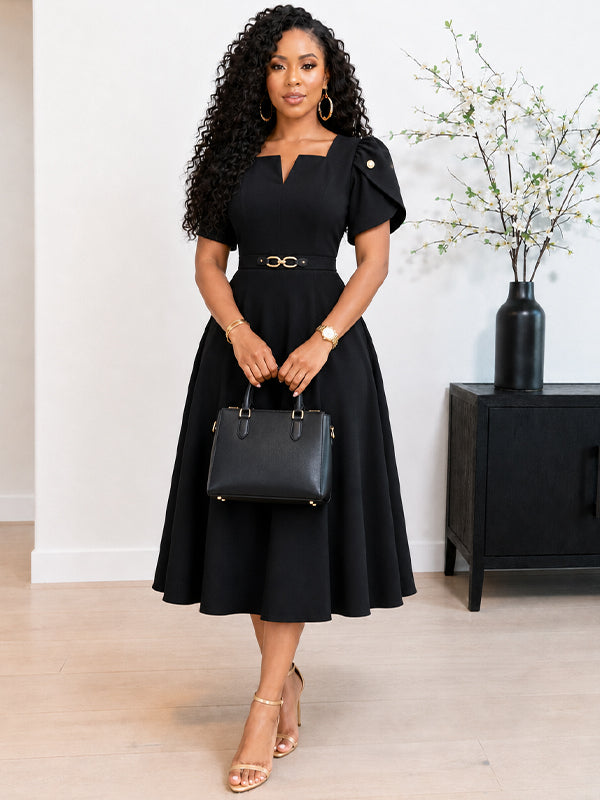Beautiedoll Belted V-Neck Midi Dress
