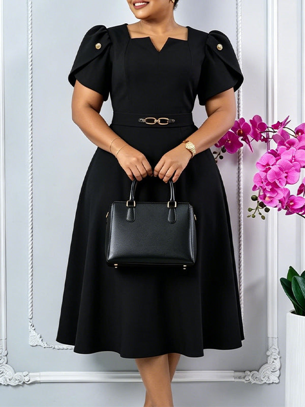 Beautiedoll Belted V-Neck Midi Dress