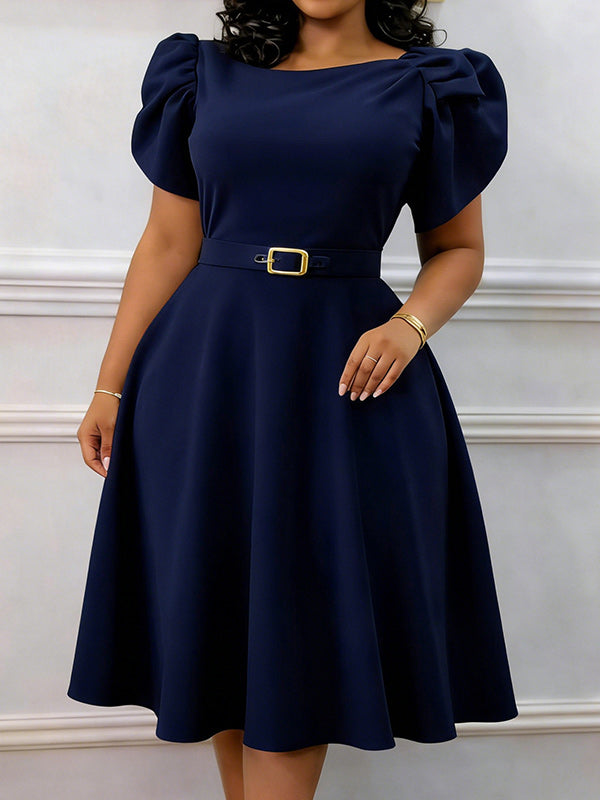 Beautiedoll Puff-Sleeve Belted Dress
