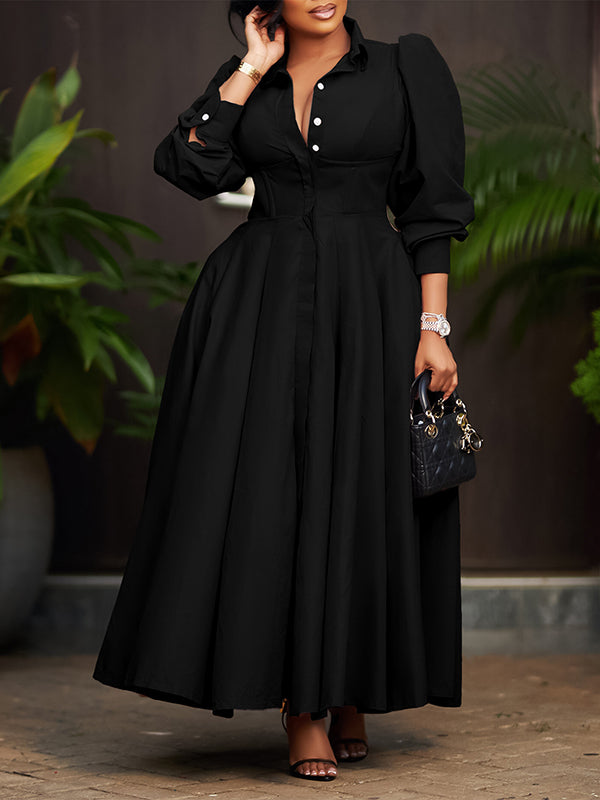 Beautiedoll Solid Button-Front Shirt Dress