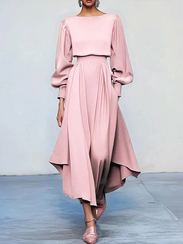 Beautiedoll Solid Cinched-Waist Midi Dress