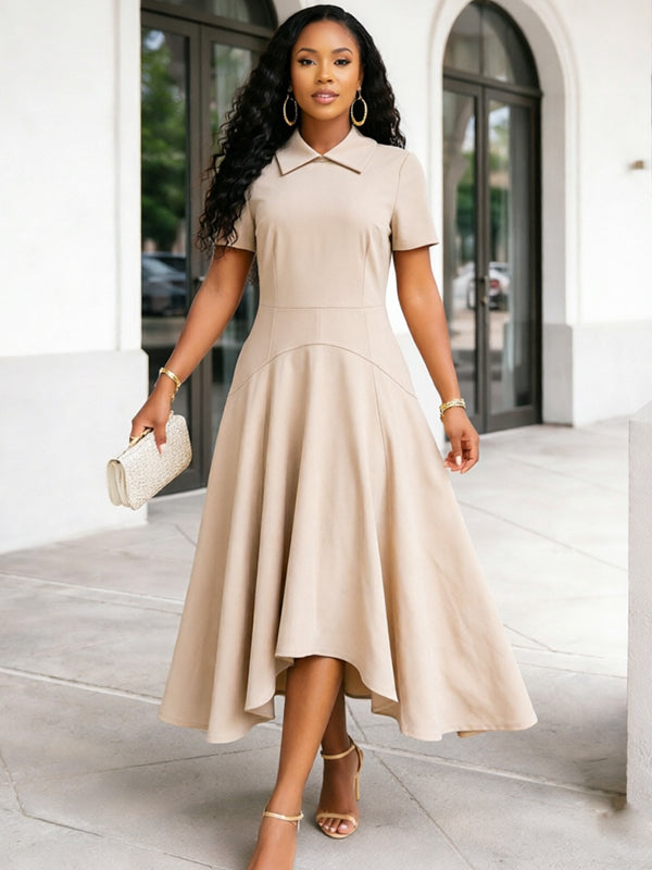 Beautiedoll Solid Collared Midi Dress