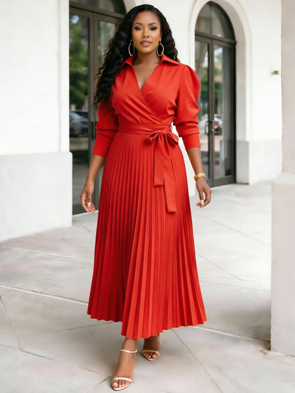 Beautiedoll Solid Pleated Shirt Dress