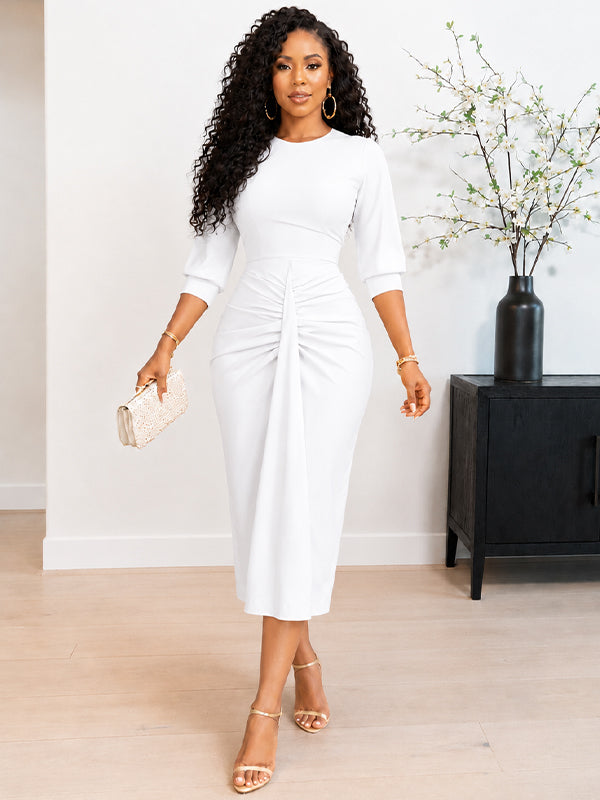 Beautiedoll Solid Ruched Bodycon Dress
