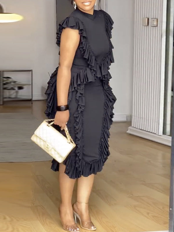 Beautiedoll Solid Ruffle Bodycon Dress