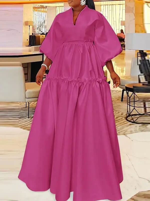 Beautiedoll Solid V-Neck Maxi Dress