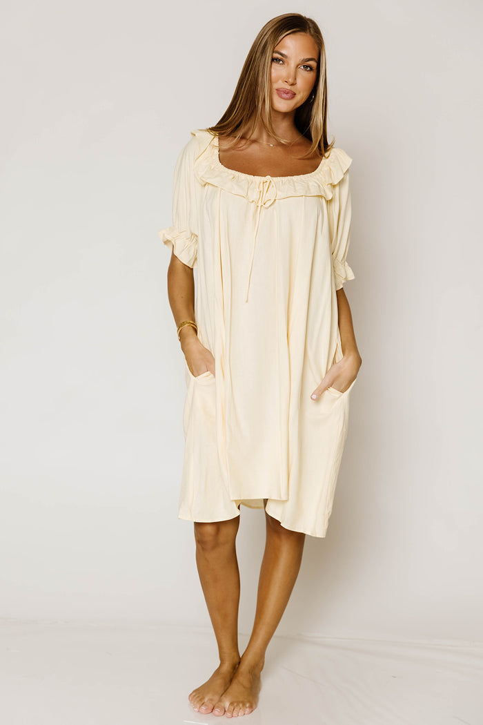 Betty Mini Dress in Muted Gold - Bump Friendly