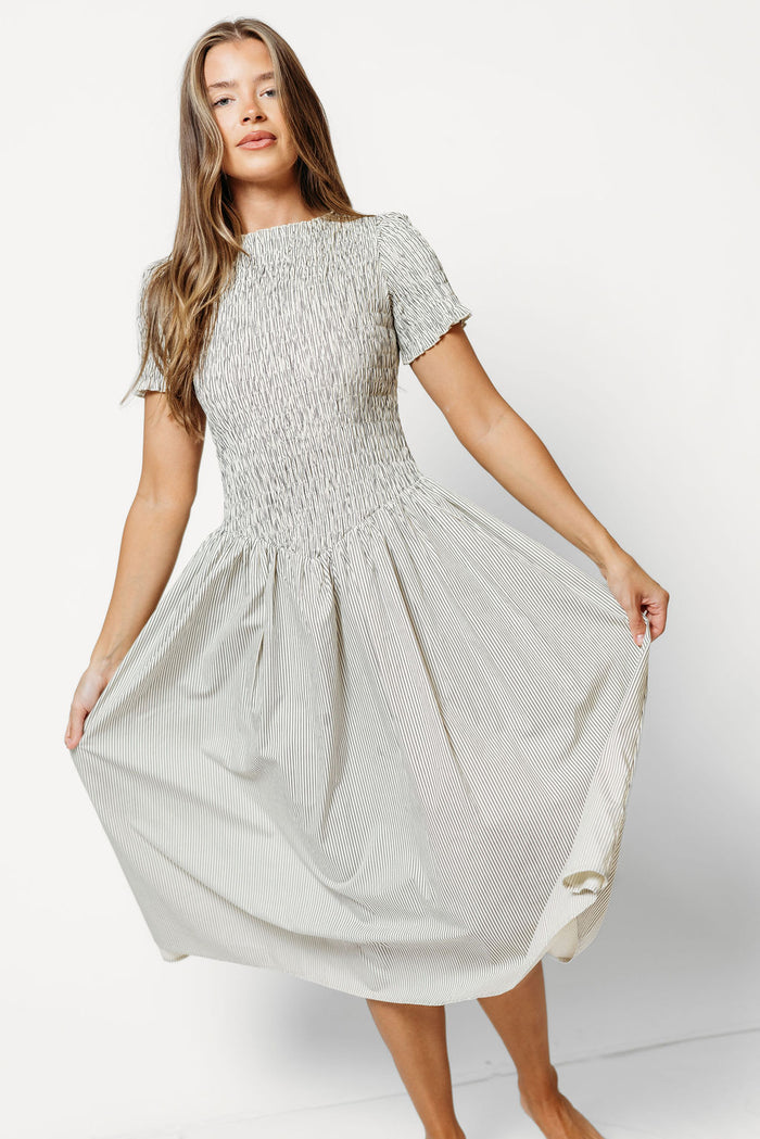 Bianca Striped Midi Dress in Cream