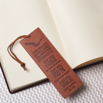 Bookmark-On Wings Like Eagles-LuxLeather-Tan