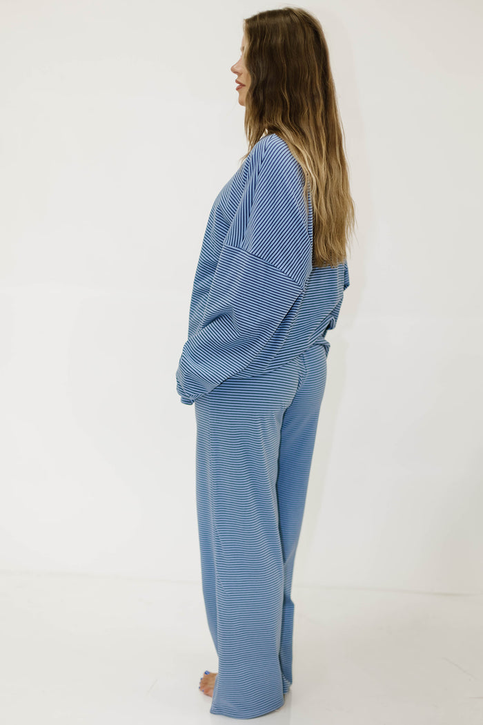 Campbell Mini Stripe Fleece Lounge Pants in Azure