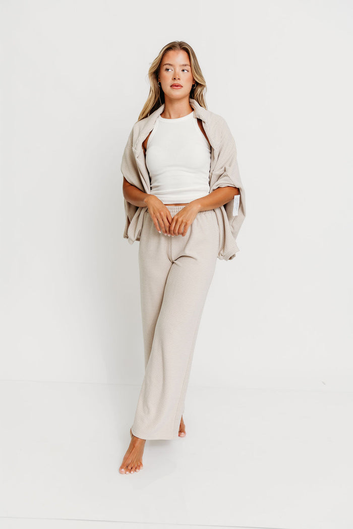 Campbell Striped Fleece Lounge Pants in Cream/Grey *Worth Exclusive Print*