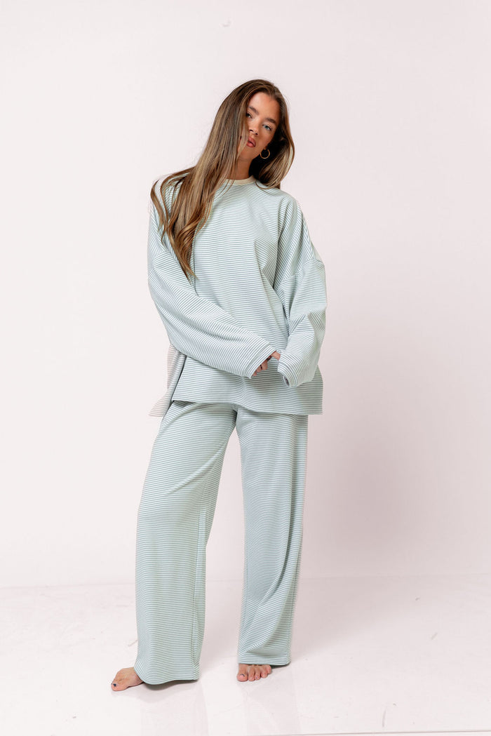 Campbell Striped Fleece Lounge Pants in Hamptons Blue