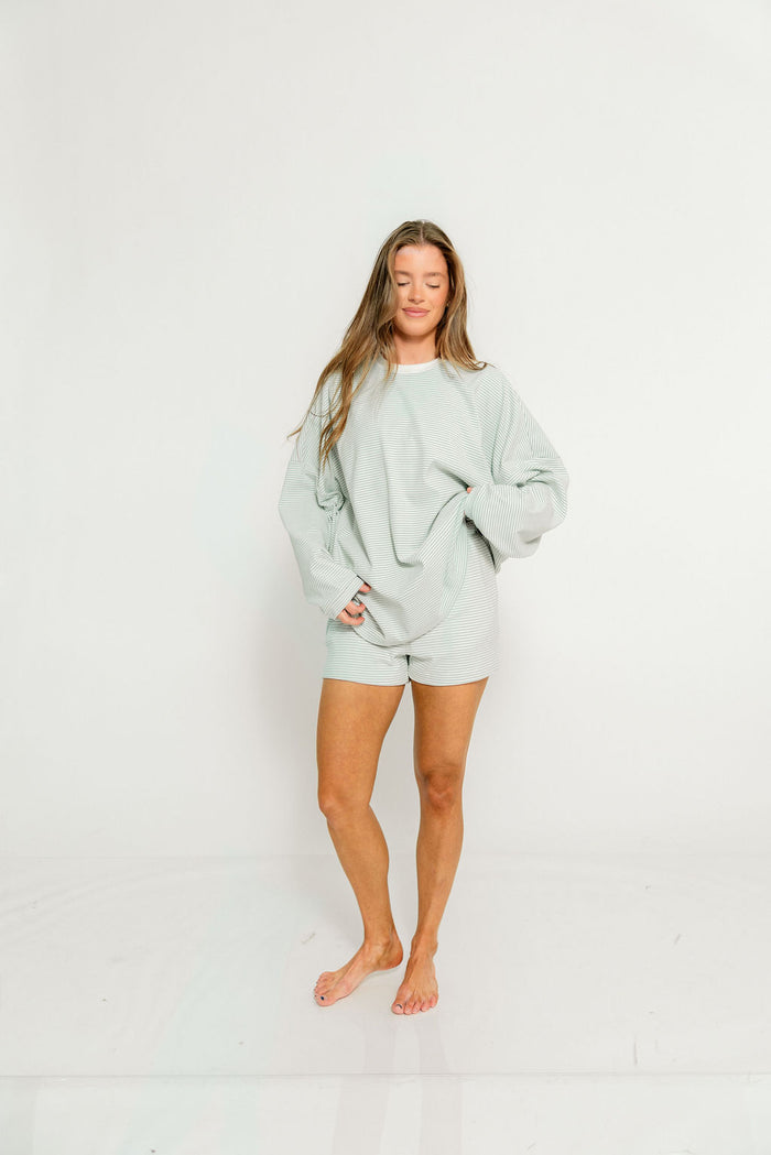 Campbell Striped Fleece Shorts in Hamptons Blue