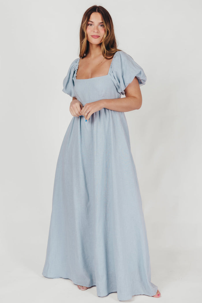 Candace Linen Maxi Dress in Light Blue - Bump Friendly