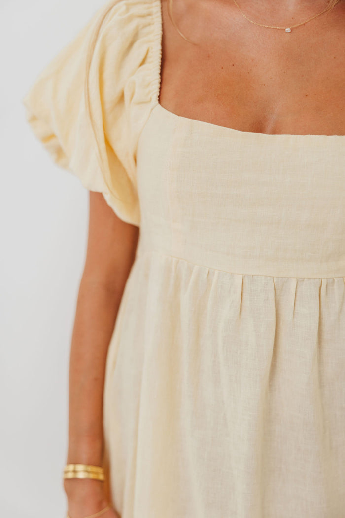 Candace Woven 100% Linen Maxi Dress in Soft Yellow - Bump Friendly