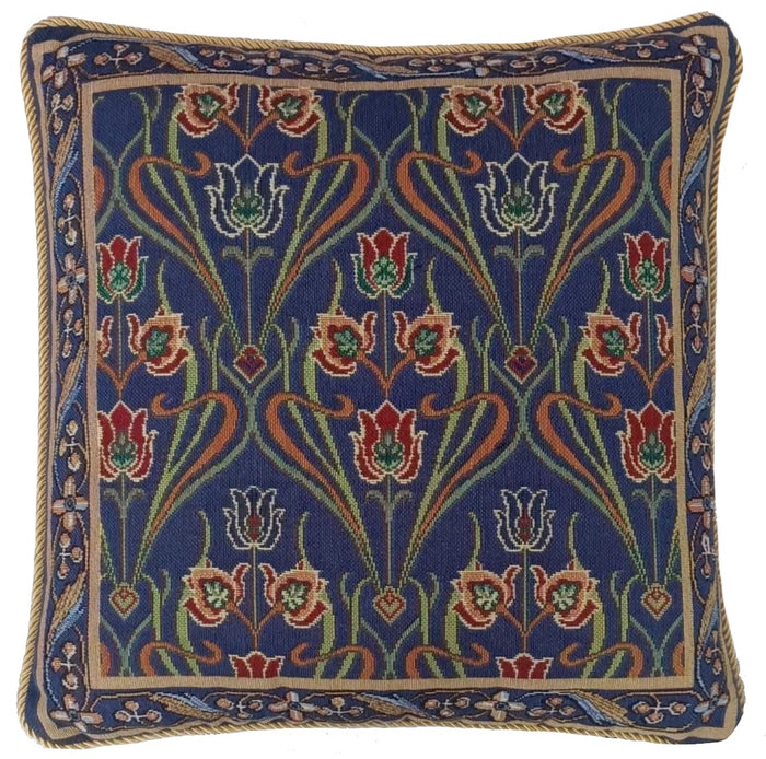 CCOV-ART-ARTLOTUSBL Cushion Cover Art Nouveau Lotus Flower Blue W45 x H45 CM (W18 x H18 INCH)