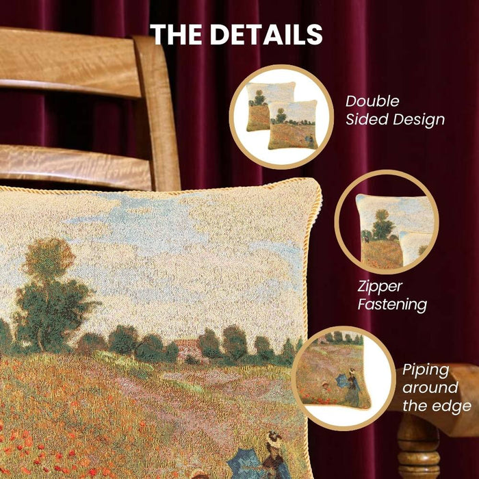 CCOV-ART-MONET-1 | CLAUDE MONET POPPY FIELD Pillowcase/CUSHION COVER | DECORATIVE DESIGN FASHION HOME PILLOW 18X18 INCH