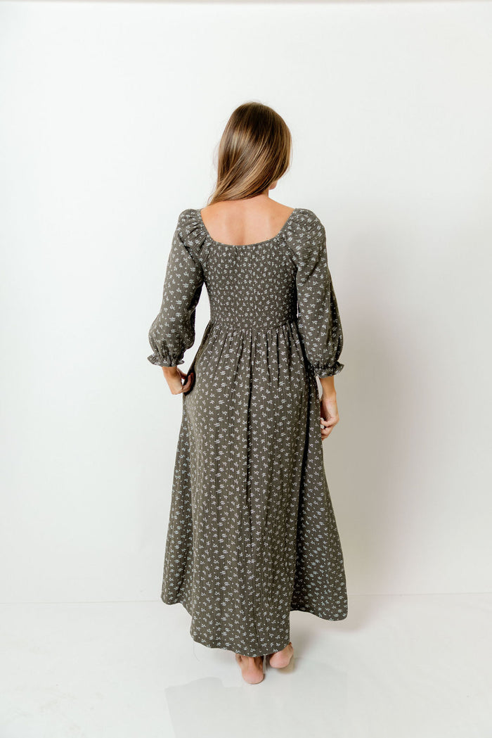 Cecilia 100% Cotton Smocked Maxi Dress in Forest Foliage - Bump Friendly *8/28 PRE-ORDER*