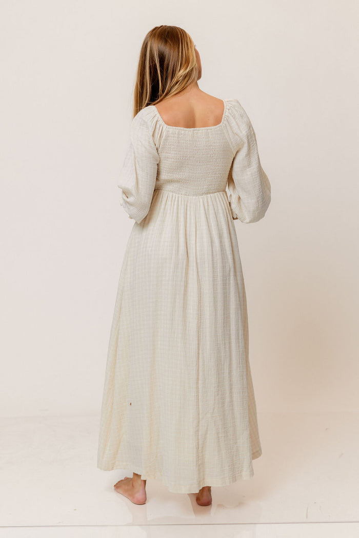 Cecilia 100% Cotton Smocked Maxi Dress in Muted Pale Pink Plaid (Lined) - Bump Friendly