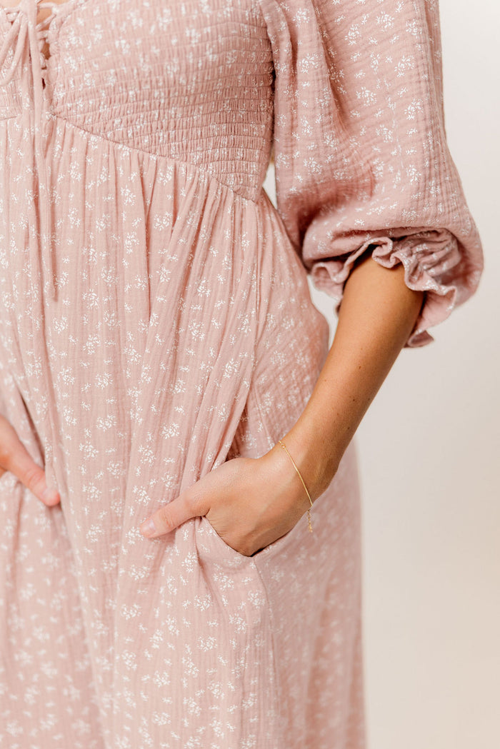 Cecilia 100% Cotton Smocked Maxi Dress in Rose Foliage - Bump Friendly