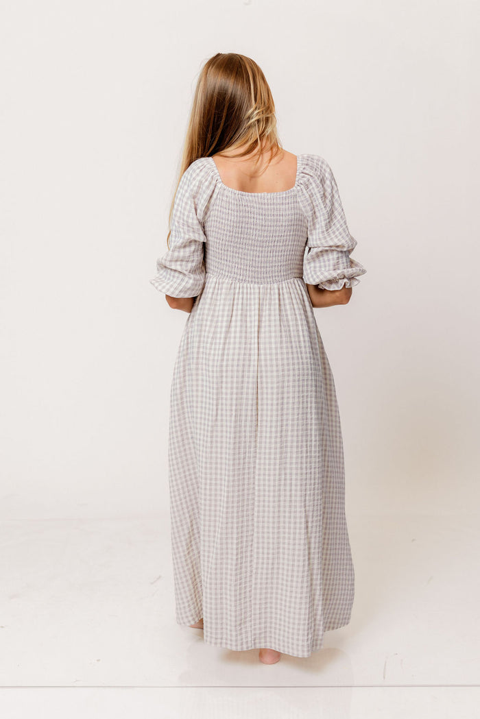 Cecilia 100% Cotton Smocked Maxi Dress in Wisteria Plaid (Lined) - Bump Friendly