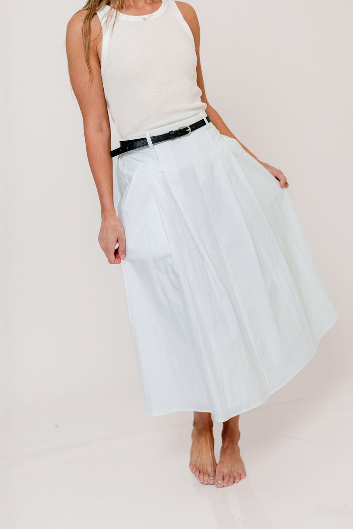 Central Park Midi Skirt with Belt in White *Final Sale*