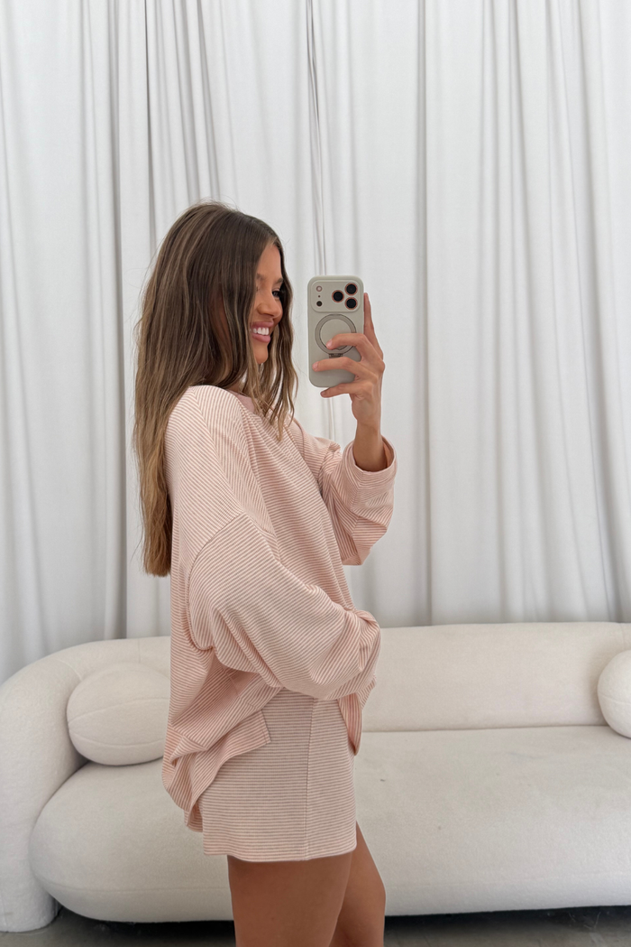 Cindy Striped Ribbed Top in Baby Pink
