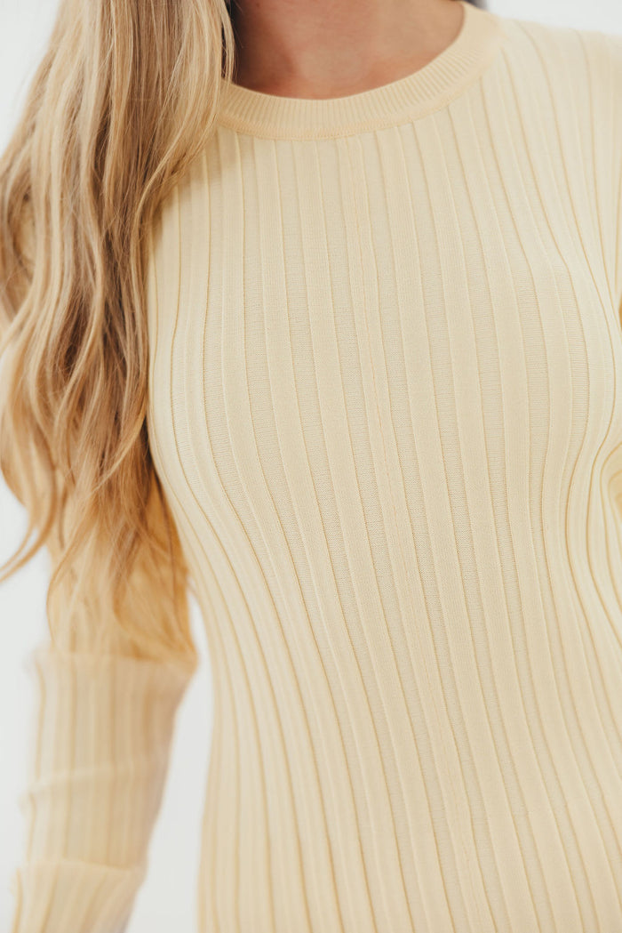 Colette Premium Long Sleeved Ribbed Knit Maxi Dress in Butter Yellow - Bump Friendly *Final-Sale*