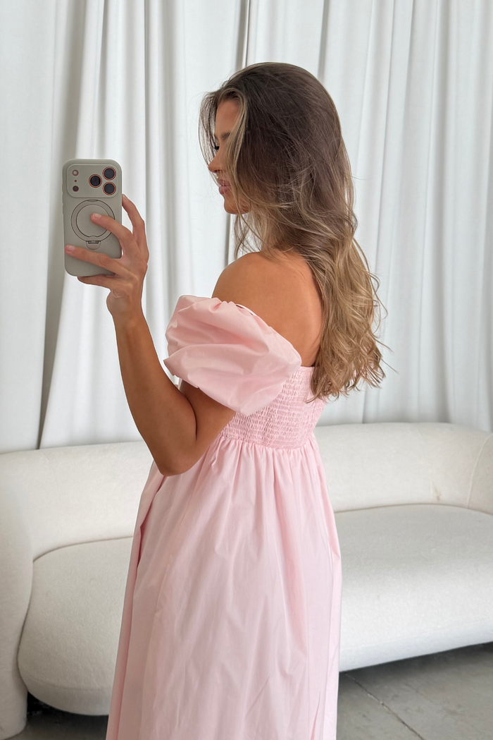 Courtney 100% Cotton Dress in Pale Pink