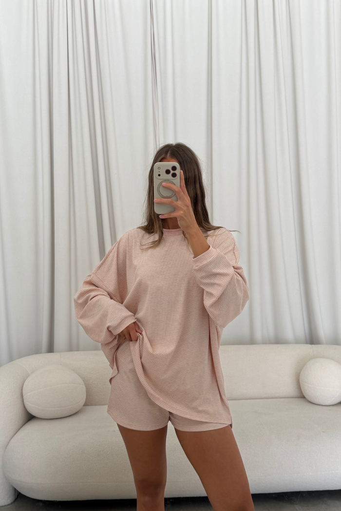 Crawford Striped Ribbed Shorts in Baby Pink
