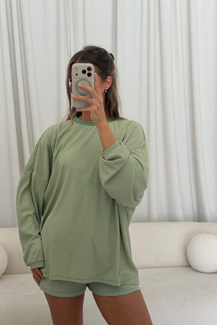 Crawford Striped Ribbed Shorts in Green