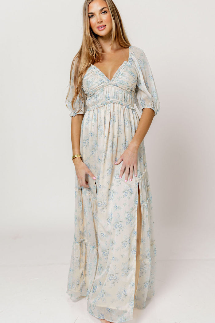 Daphne Maxi Dress in Peach/Blue Floral - Bump Friendly