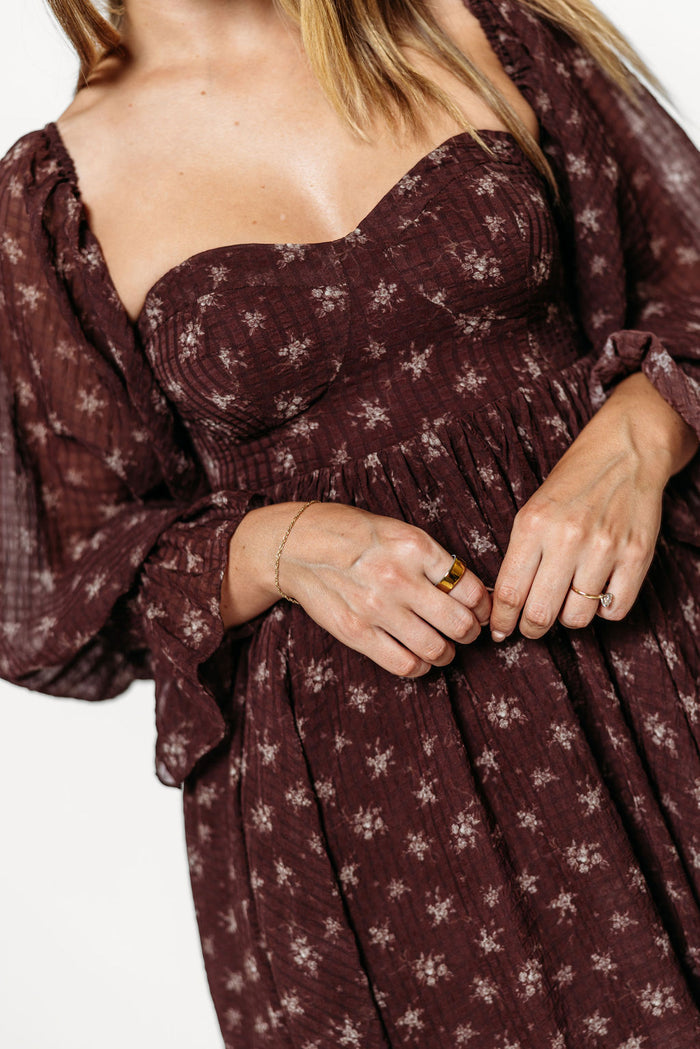 Delilah Floral Maxi Dress with Train in Deep Burgundy - Bump Friendly *9/3 PRE-ORDER*