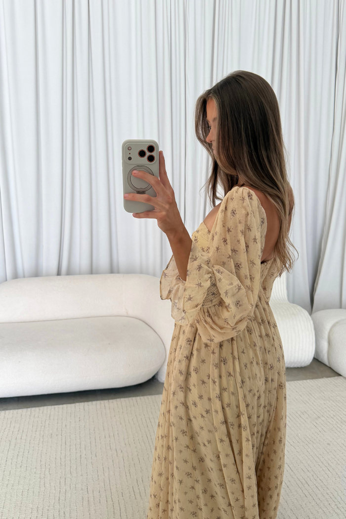 Delilah Maxi Dress with Train in Honey Brown Floral - Bump Friendly *9/3 PRE-ORDER*