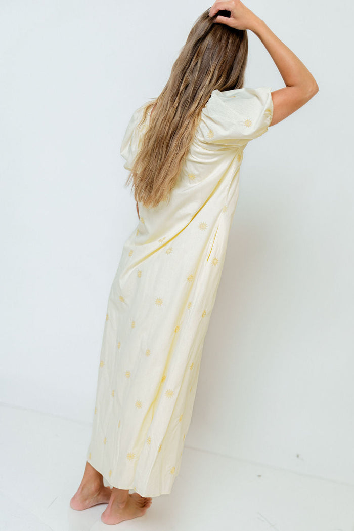 Dolores Sun Embroidered Maxi Dress in Light Yellow