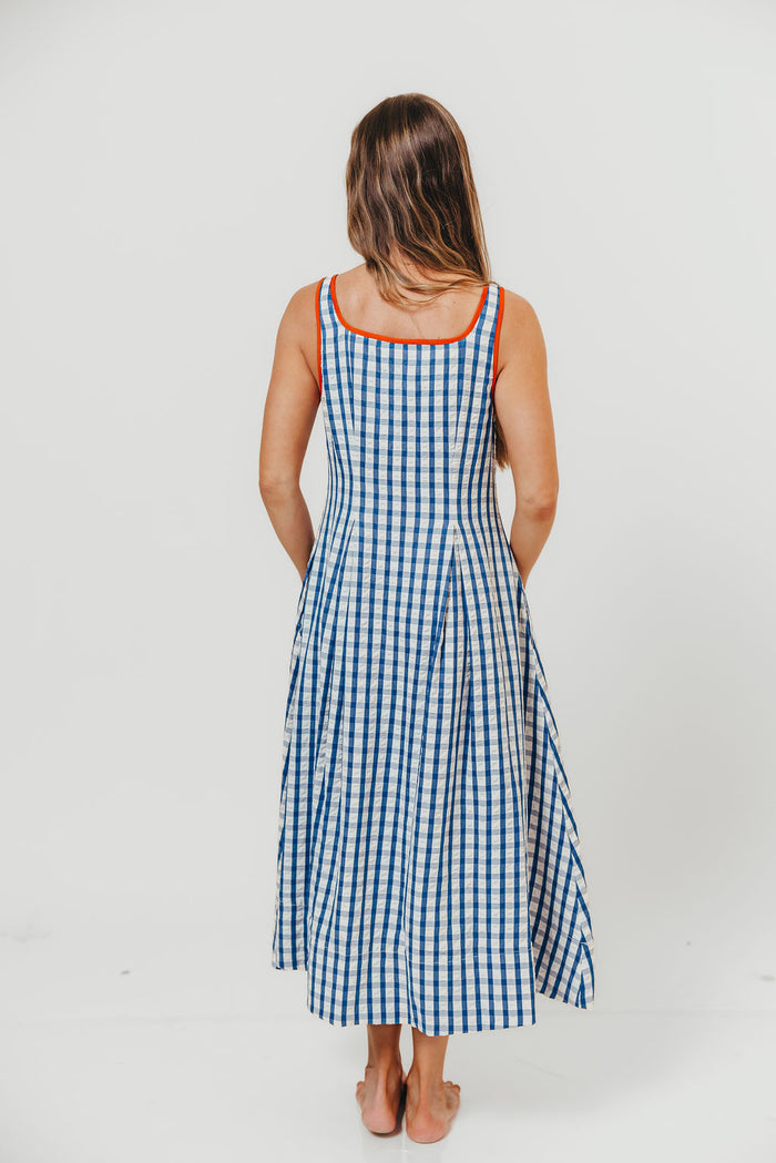 Dorothy Gingham Midi Dress in Blue