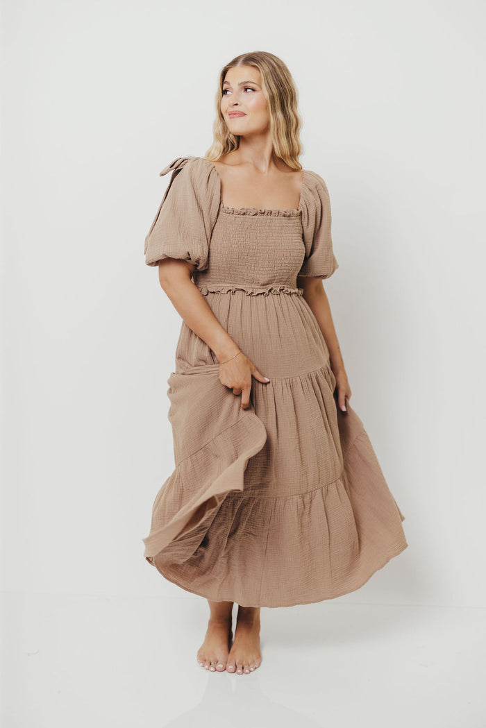 Elena 100% Cotton Midi Dress in Mocha - Bump Friendly & Inclusive Sizing