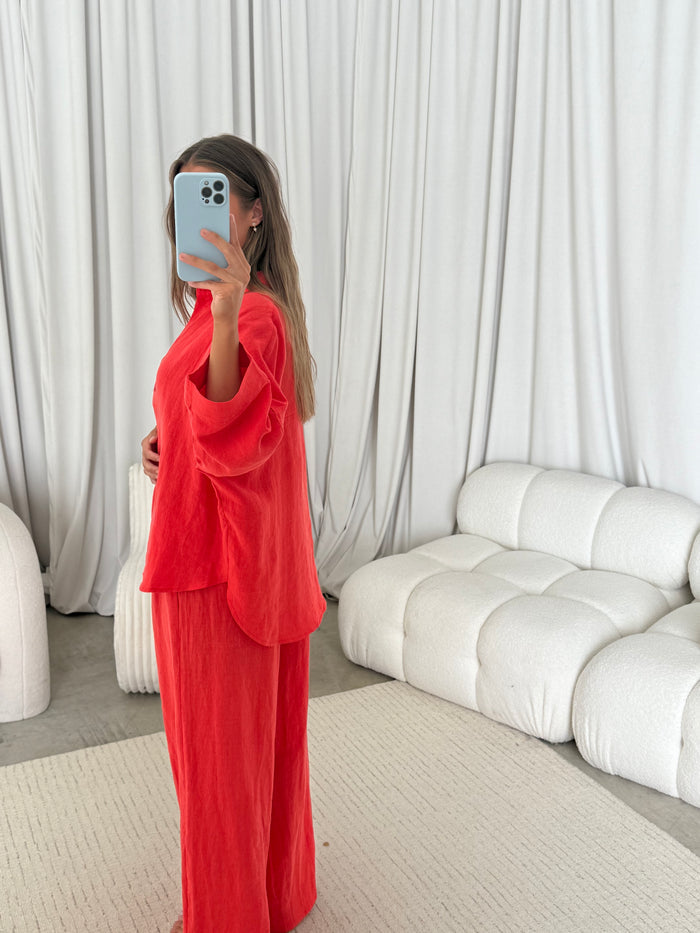 Elizabeth 100% Linen Pants in Chili Pepper
