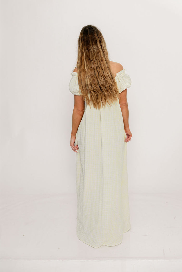 Ensley 100% Cotton Maxi Dress in Custard Plaid - Bump Friendly