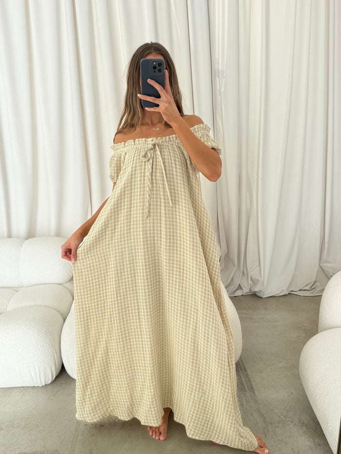 Ensley 100% Cotton Maxi Dress in Green Haze Plaid - Bump Friendly